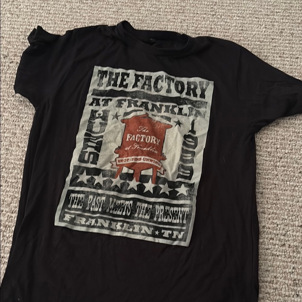 Black Graphic T-Shirt with Red and White Print